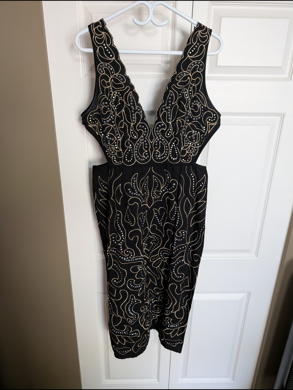 ASOS Black Midi Dress with Beige Embroidery